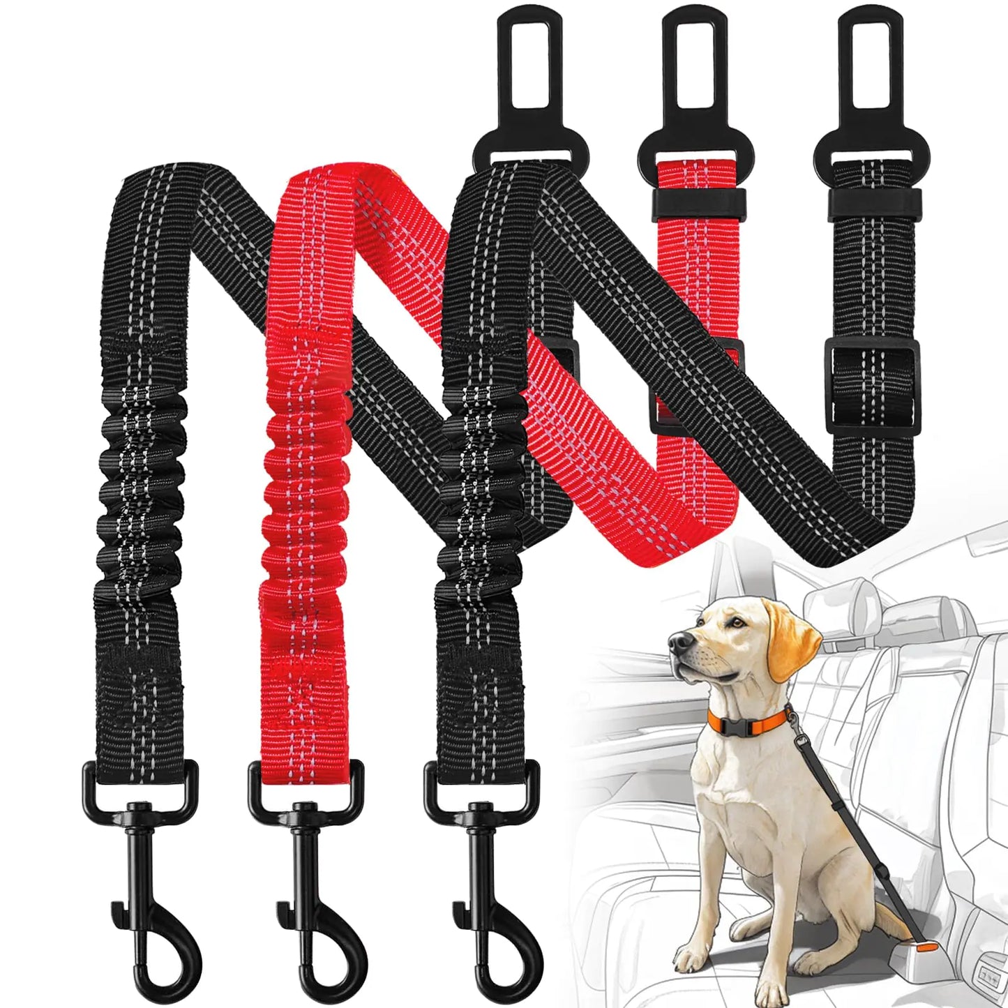 Dog Seat Belt for Car3 Pack Dog Car HarnessThicker Nylon Retractable Dog Car Seat Belts Anti-Tangle and Adjustable Dog Seat Belt for Car TravelPet Seat BeltFits All Dogs and VehiclesBlackRed