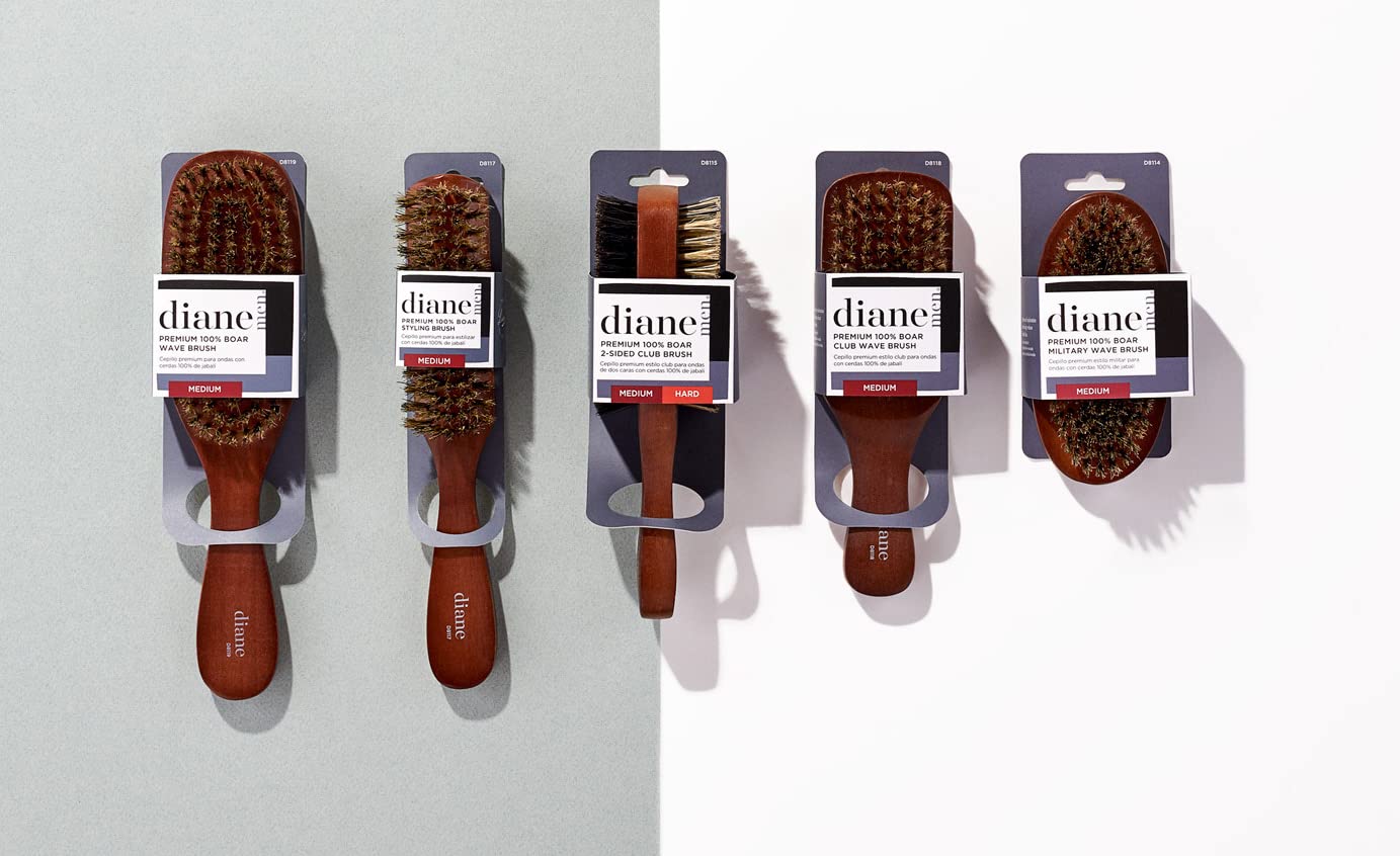 Diane Premium 100% Boar Bristle Military Wave Brush for Men and Barbers – Medium Bristles for Thick Coarse Hair – Use for Detangling, Smoothing, Wave Styles, Soft on Scalp, Restores Shine Military Brush