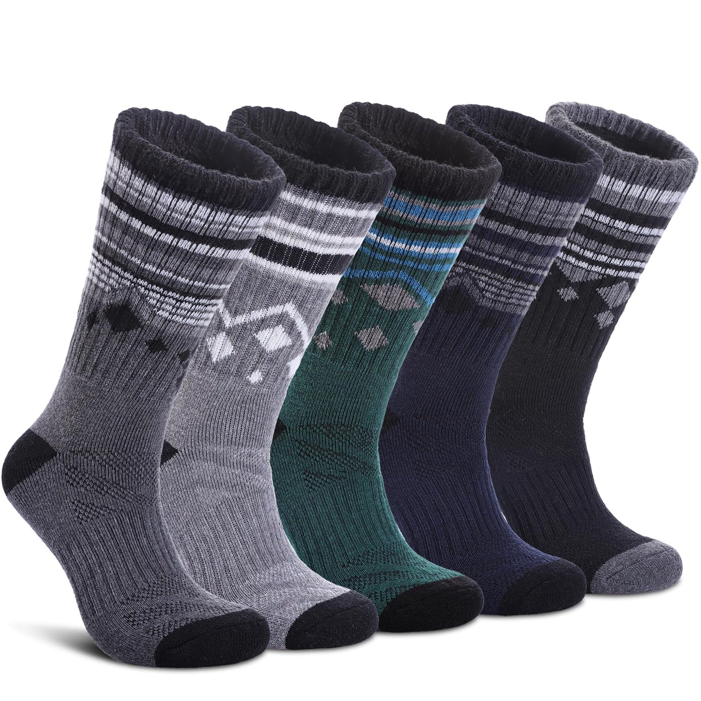 LANLEO Merino Wool Hiking Socks for Women Men Thermal Winter Warm Thick Cushion Moisture Wicking Crew Work Boot Socks 5 Pairs Solid Color PatterMedium