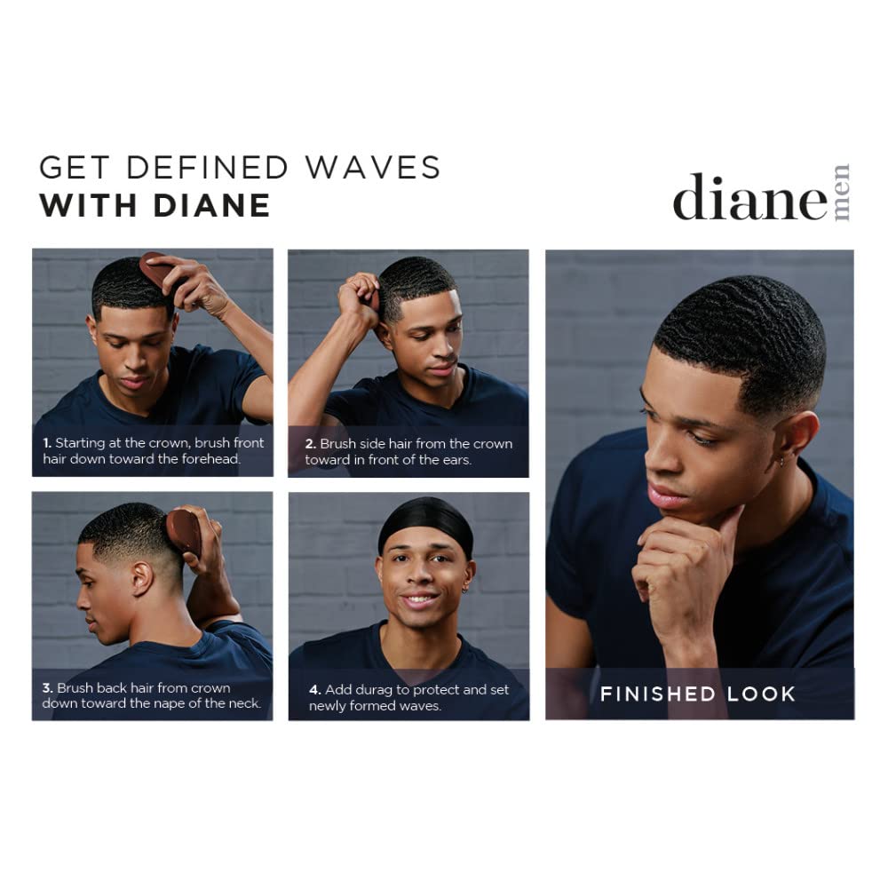 Diane Premium 100% Boar Bristle Military Wave Brush for Men and Barbers – Medium Bristles for Thick Coarse Hair – Use for Detangling, Smoothing, Wave Styles, Soft on Scalp, Restores Shine Military Brush