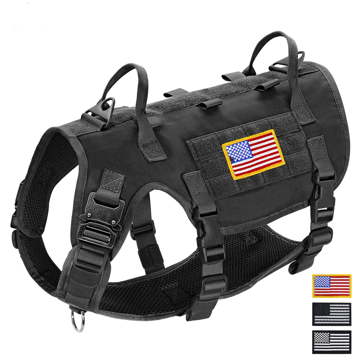 Didog Tactical Dog Vest Harness No Pull Military Dog Harness with 2 Handles，Adjustable & Escape Proof Training Vest for Medium Large Dogs Black L