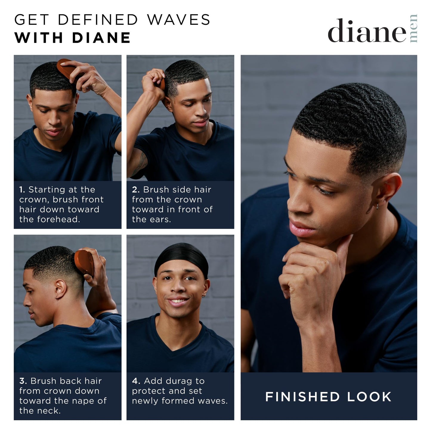 Diane Premium 100% Boar Bristle Military Wave Brush for Men and Barbers – Medium Bristles for Thick Coarse Hair – Use for Detangling, Smoothing, Wave Styles, Soft on Scalp, Restores Shine Military Brush