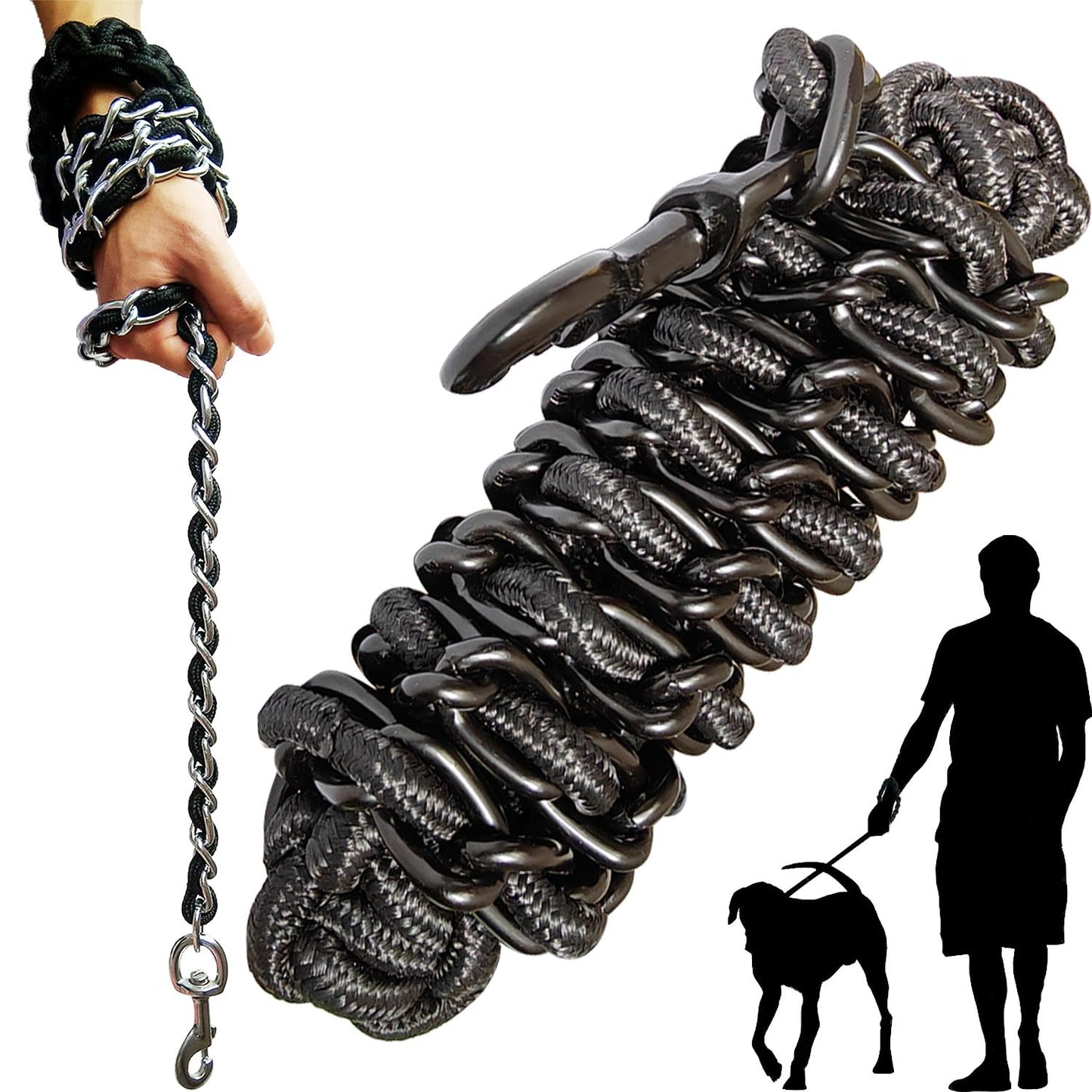 Dog Leash Dog Leads Dog Chain Dog Rope Metal with Pet Collar Training Walking Heavy Duty Anti Bite 360 Hook for Medium and Large Dogs Black (Small)