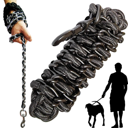 Dog Leash Dog Leads Dog Chain Dog Rope Metal with Pet Collar Training Walking Heavy Duty Anti Bite 360 Hook for Medium and Large Dogs Black (Small)
